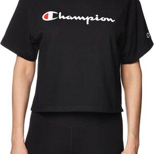 Champion Black Cropped Logo Tee Women’s Small